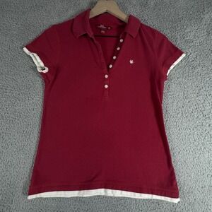 VTG SO Red Short Sleeve Contrast Behind Buttons Fitted Henley Shirt Large 90s